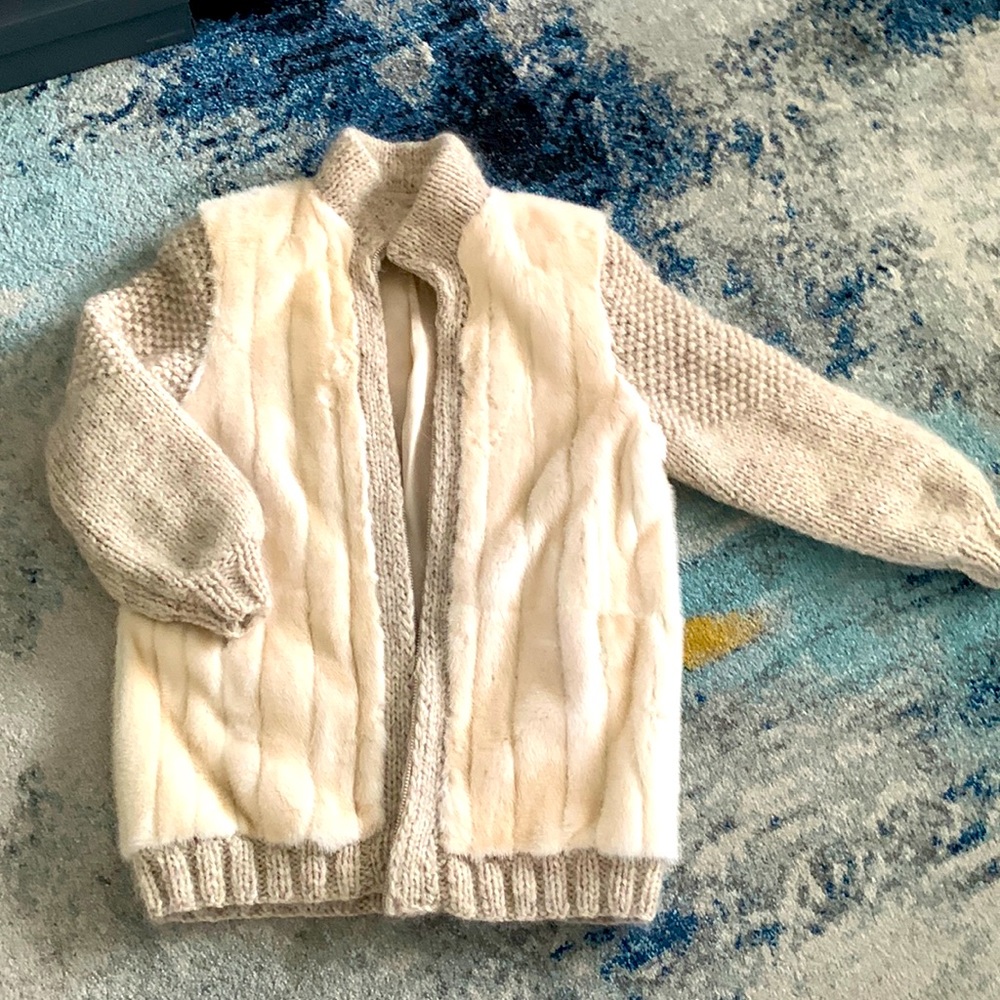 Silk lined, wool knit fall coat. With genuine mink overlay.